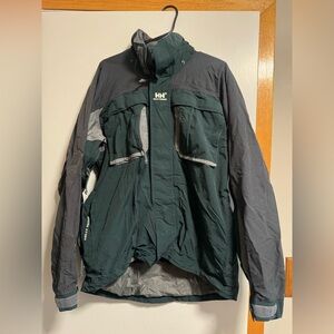 Helly Hansen 90s/00s Vintage Men's Dark Green and Black Weather Tech Jacket